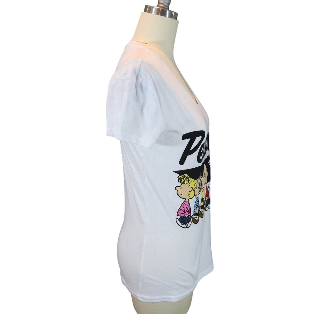 PEANUTS Snoopy Charlie Brown V Neck Short Sleeve Graphic T Shirt Tee Size S - Picture 2 of 5